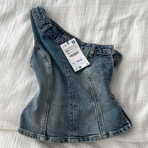 Zara denim one shoulder top